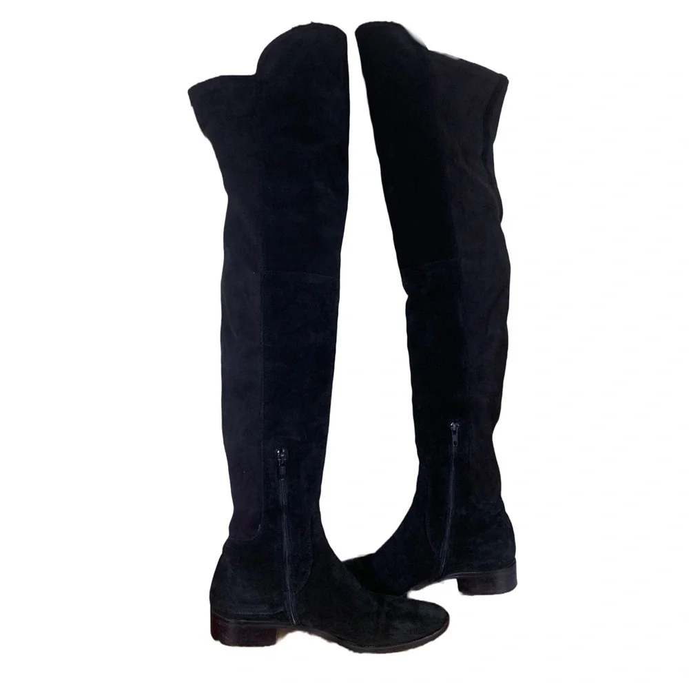ALCHIMIA DI BALLIN BLACK SUEDE OVER THE KNEE LOW HEEL BOOTS (37.5)